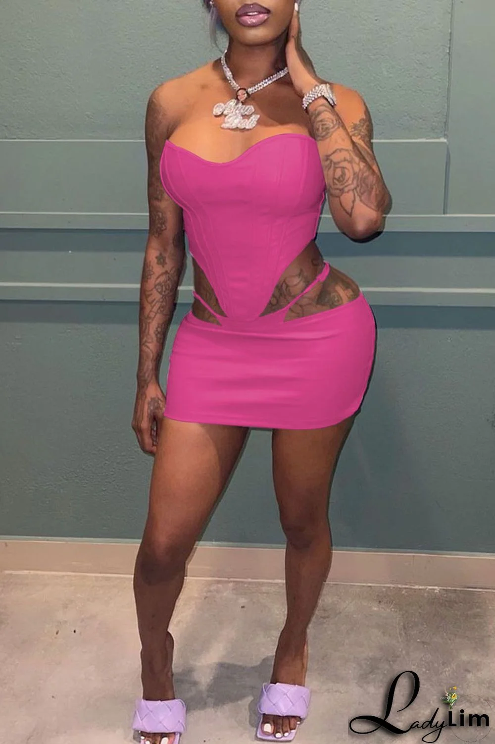 Khaki Sexy Solid Split Joint Asymmetrical Strapless Sleeveless Two Pieces