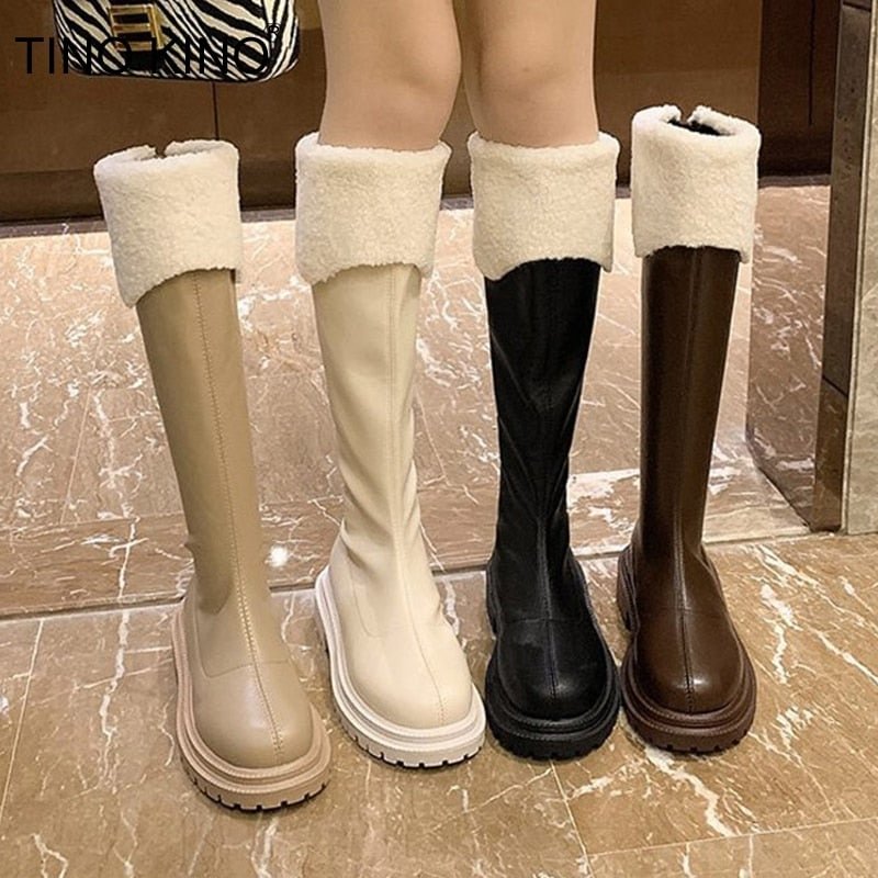 Fashion New Thigh High Boots Women Platform Shoes Thick Soled Female Knee High Boots Autumn Winter Ladies Long Motorcycle Boots