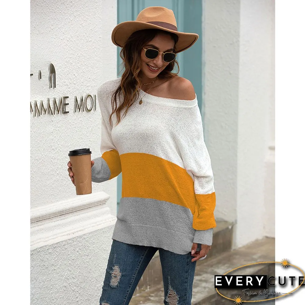 Yellow Colorblock Drop Shoulder Knit Sweater