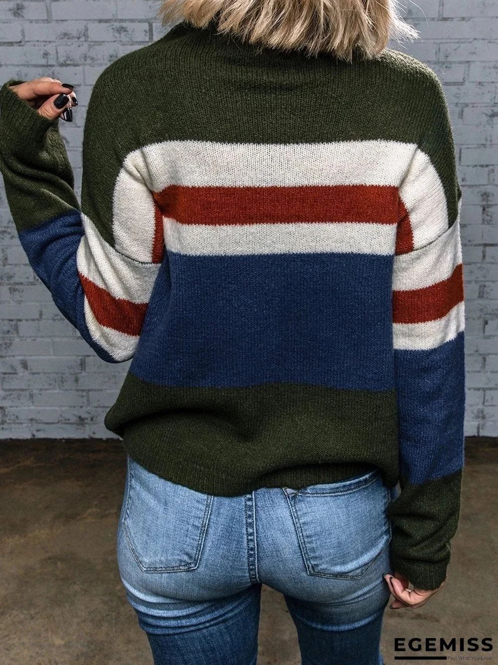 Color-Block Crew Neck Long Sleeve Sweater | EGEMISS
