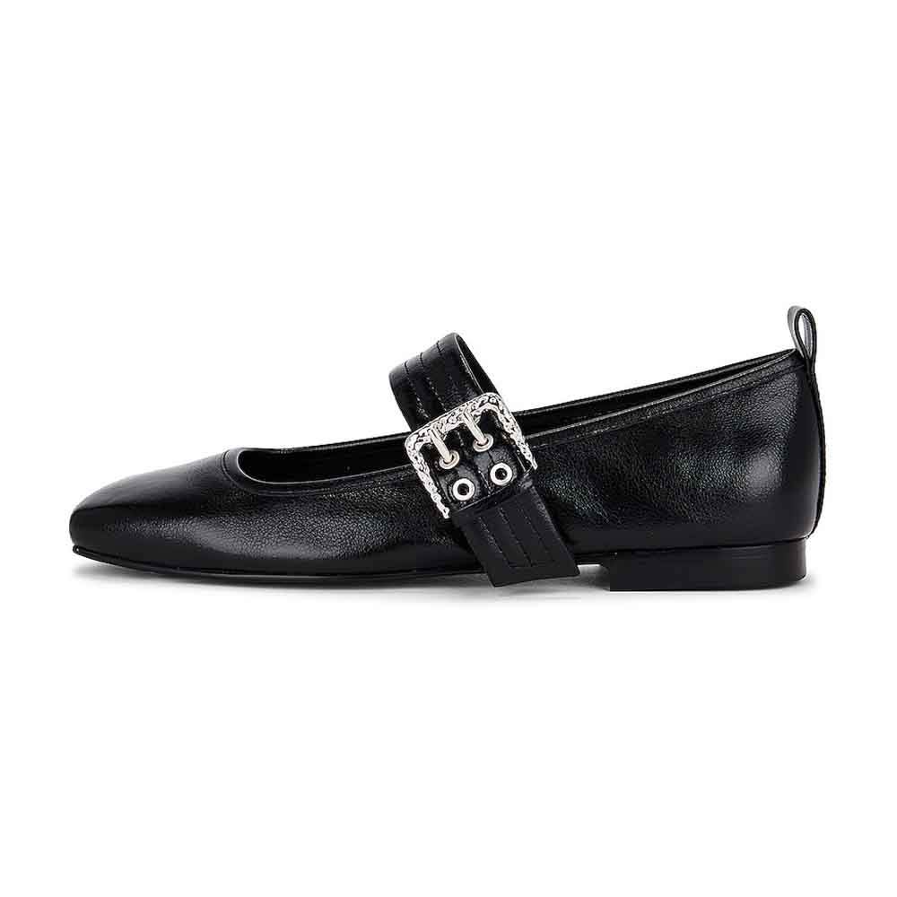 Black Vegan Leather Round Toe Slip-On Mary Jane Flats Nicepairs
