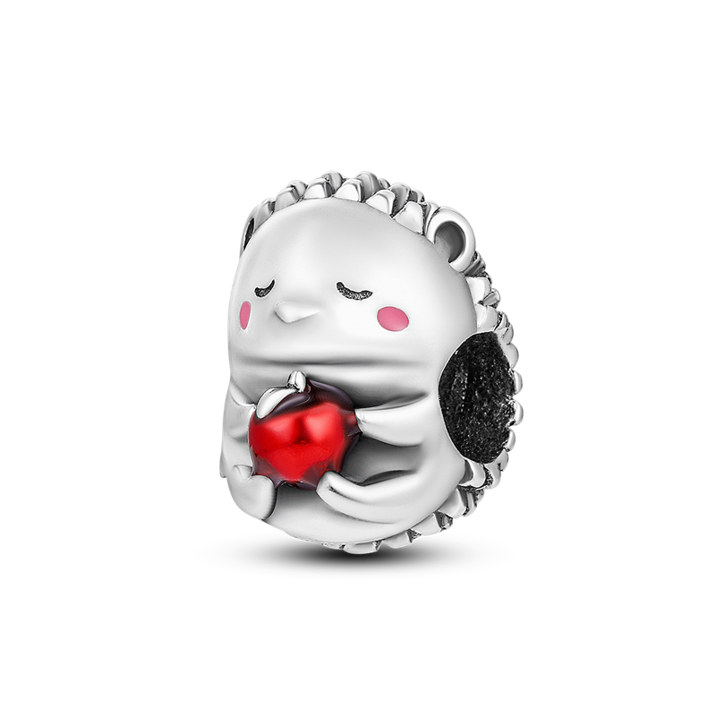 925 Silver Cute Hedgehog Holds Apples Pendant Chain for Women Snake Charms Bracelet DIY Jewelry KTC445