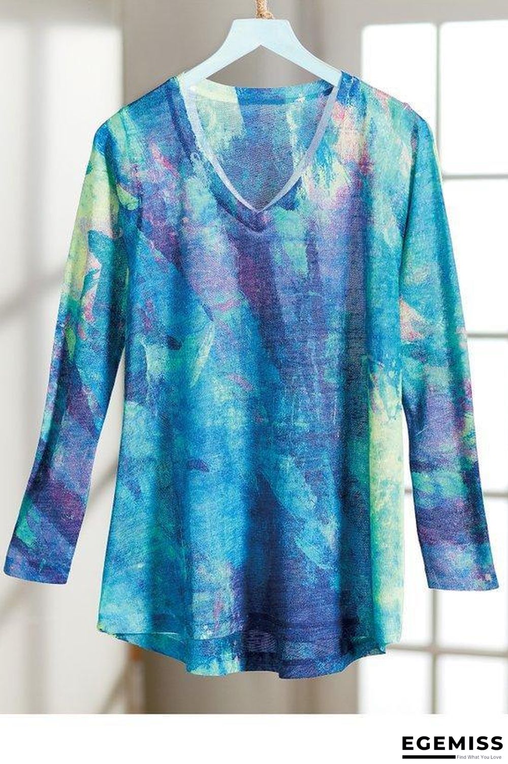 New Top Long Sleeve Print Autumn Fashion V-neck T-shirt | EGEMISS