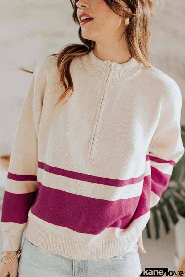 Oversized Stripe Half Zip Sweater