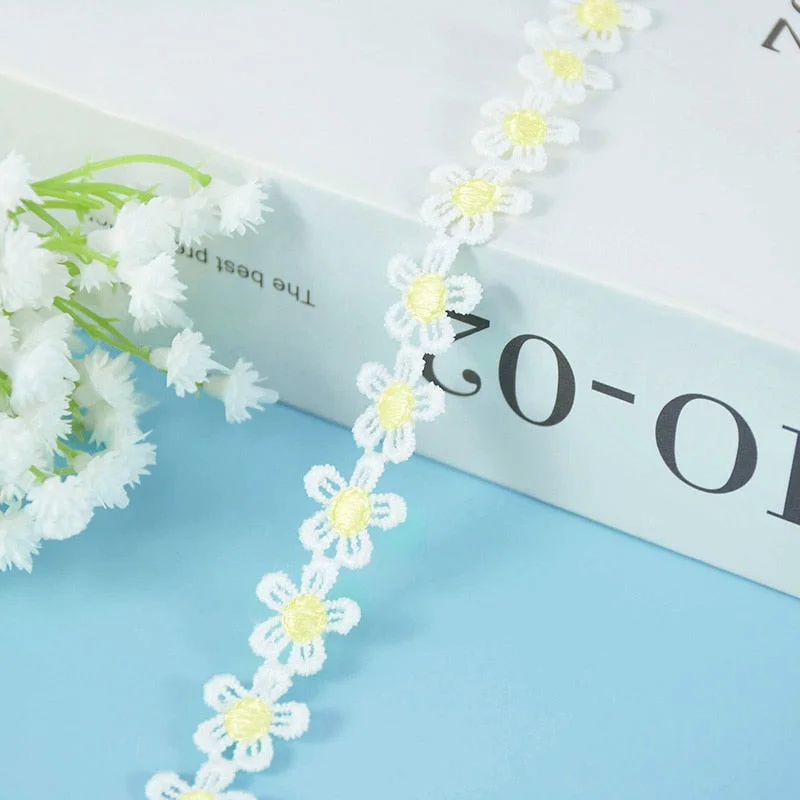 5Yards 15mm Daisy Lace Trim Flower Lace Fabric Embroidery Handmade Patchwork Ribbon Home DIY Crafts Apparel Sewing Accessories