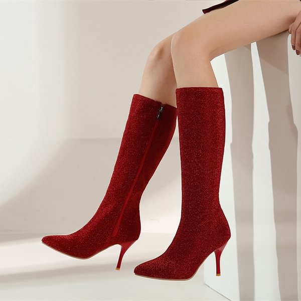 Women's Boots Pointed Toe Elastic Knee High Stiletto High Heels Boots Woman Female Boots Plus Size 32-47 - Shop Trendy Women's Clothing | LoverChic