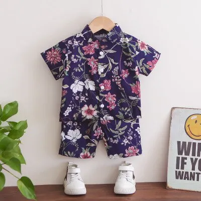 Boys/Girls Short-sleeved Shirt+Shorts Set 2021 Summer New Fashionable and Handsome 1-2-3-4-5 Years Old Kids Beach Vacation Suit