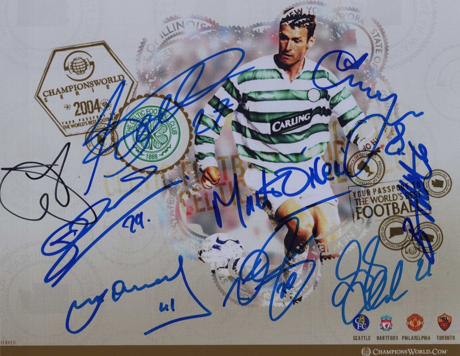 9 PLAYERS signed Autographed 2004 CELTIC FC