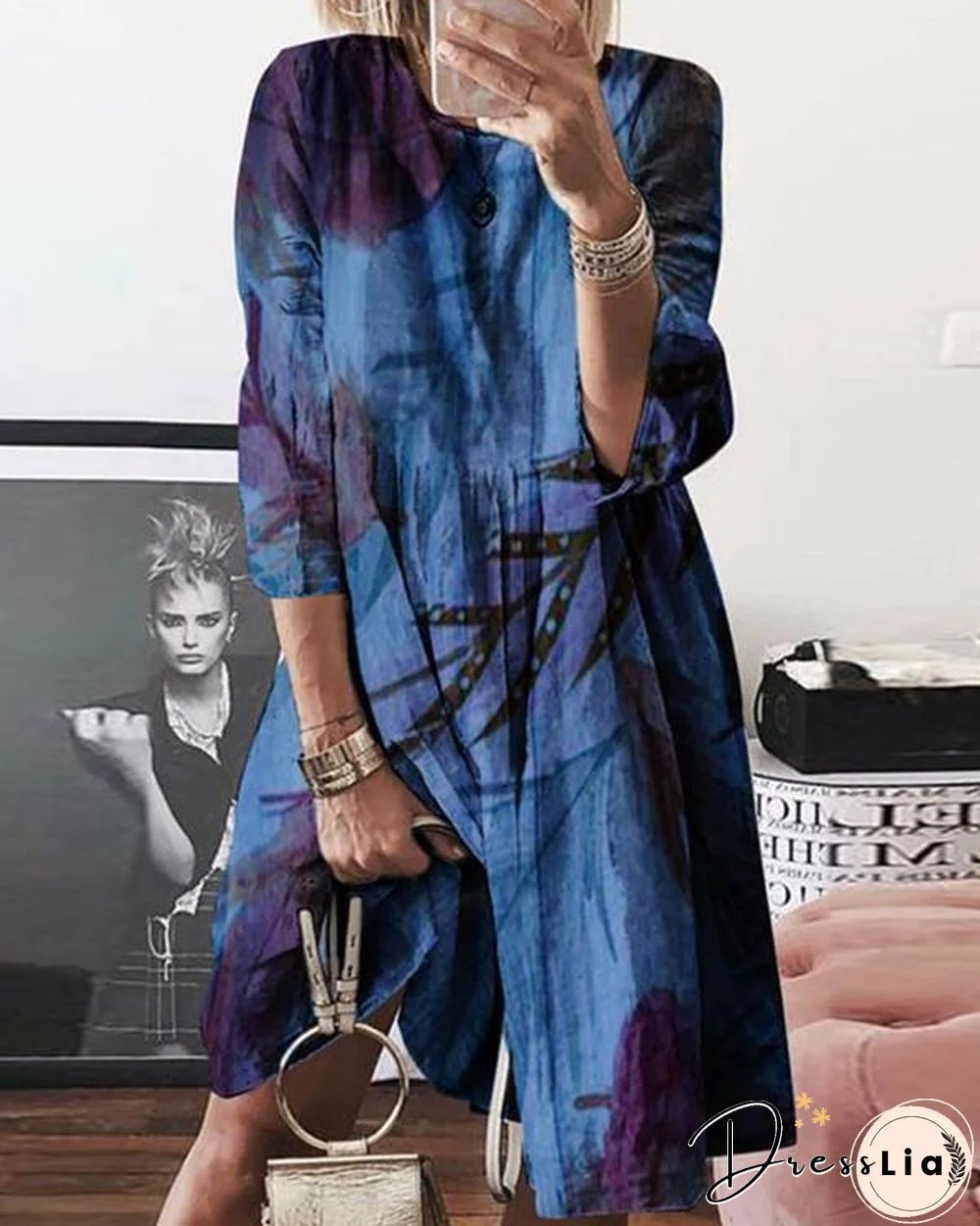 Normal Printed Casual Long-Sleeved Dresses