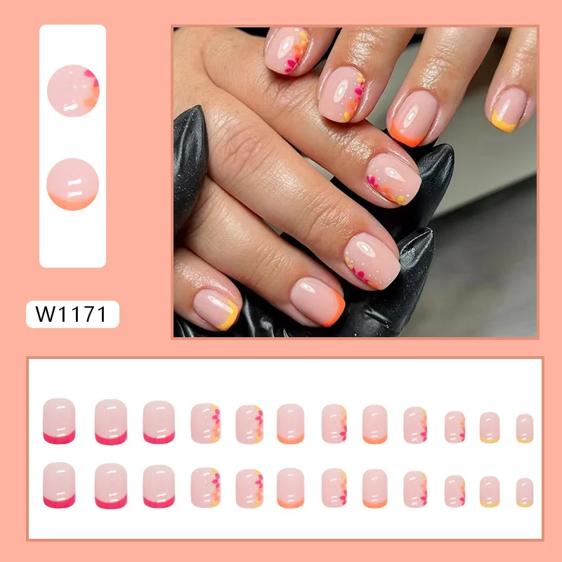 Churchf Churchf Rose Red French Nail Autumn Feeling Full Yellow Flower Flower Wearing A Ins Wind Fake Nails