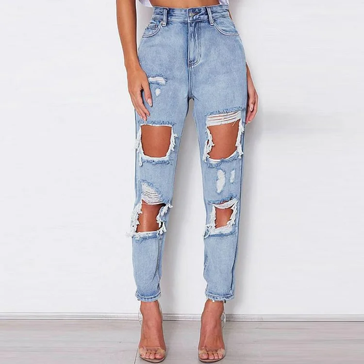 High Waist Slim Irregular Jeans