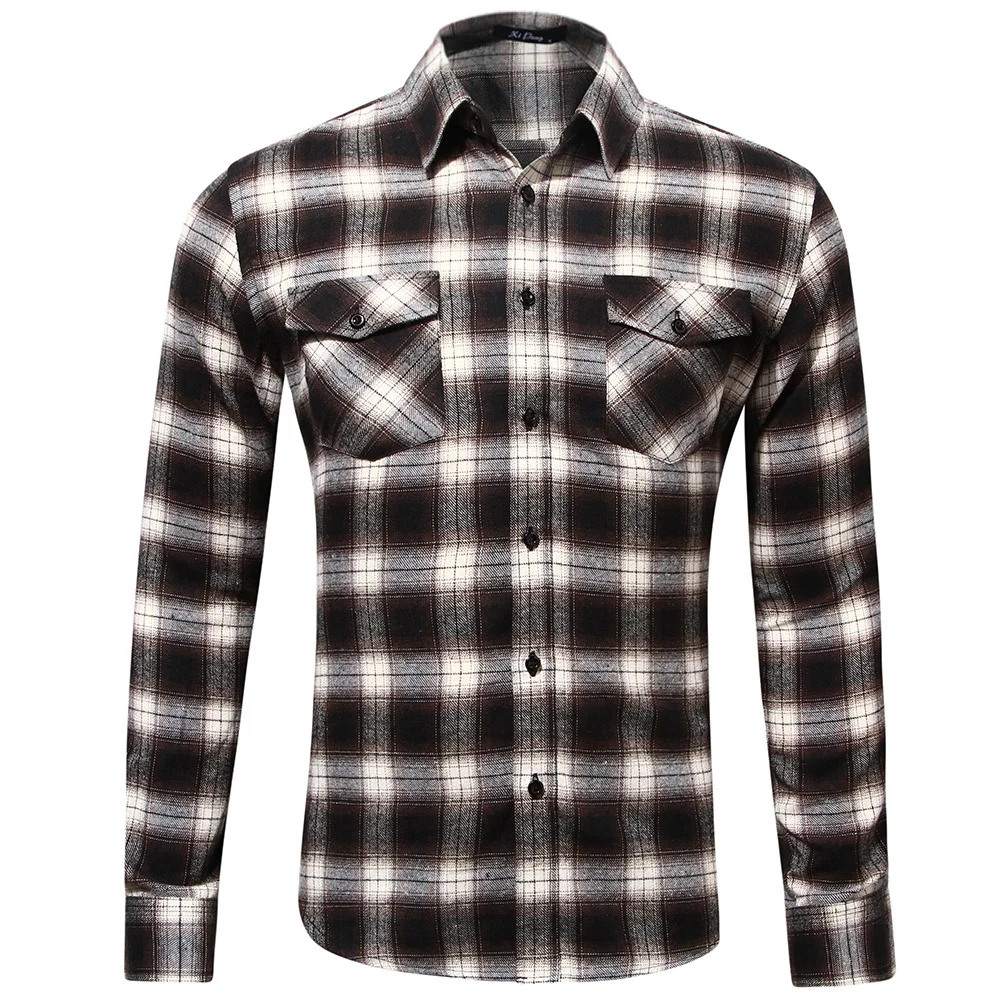 Men's Black and White Flannels Cotton Brushed Plaid Shirt Oversize Long Sleeve Plaid Shirts Ture US Size
