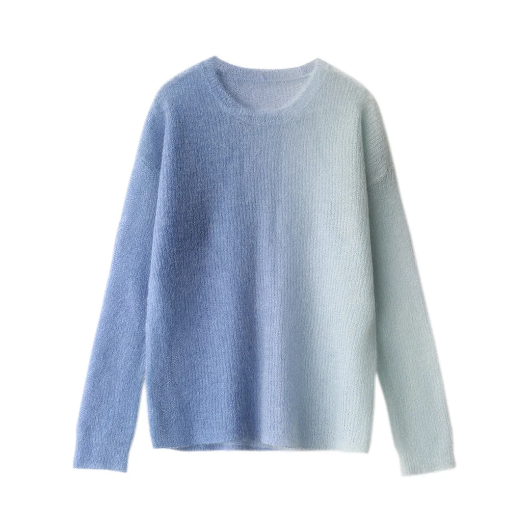 CHIC VEN Fashion Women&#39;s Thin Sweater Gradient Mohair Loose Slightly Transparent Pullover Office Lady Woman Spring 2022