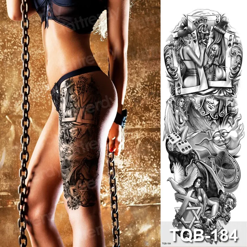 temporary tatoo men large waterproof temporary arm sleeve tattoo black robot mechanical tattoos tribal lion head king fox design