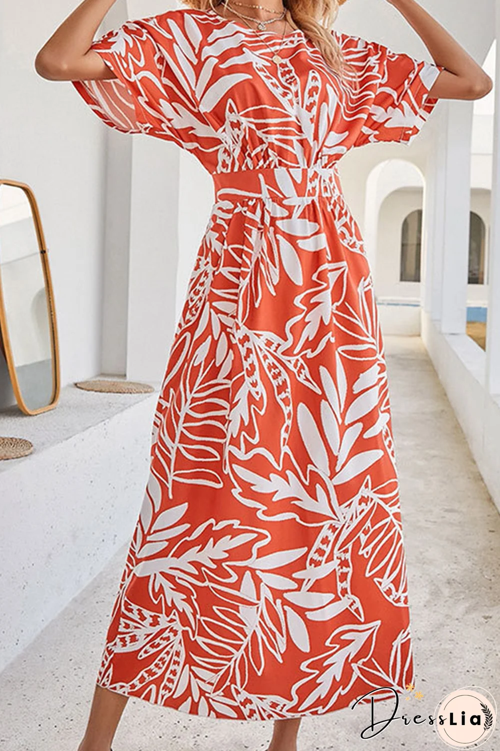 Fashion Elegant Floral Split Joint O Neck A Line Dresses