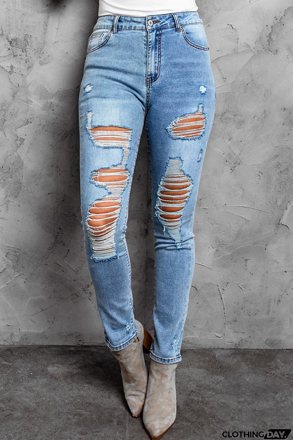 High Waist Distressed Skinny Jeans