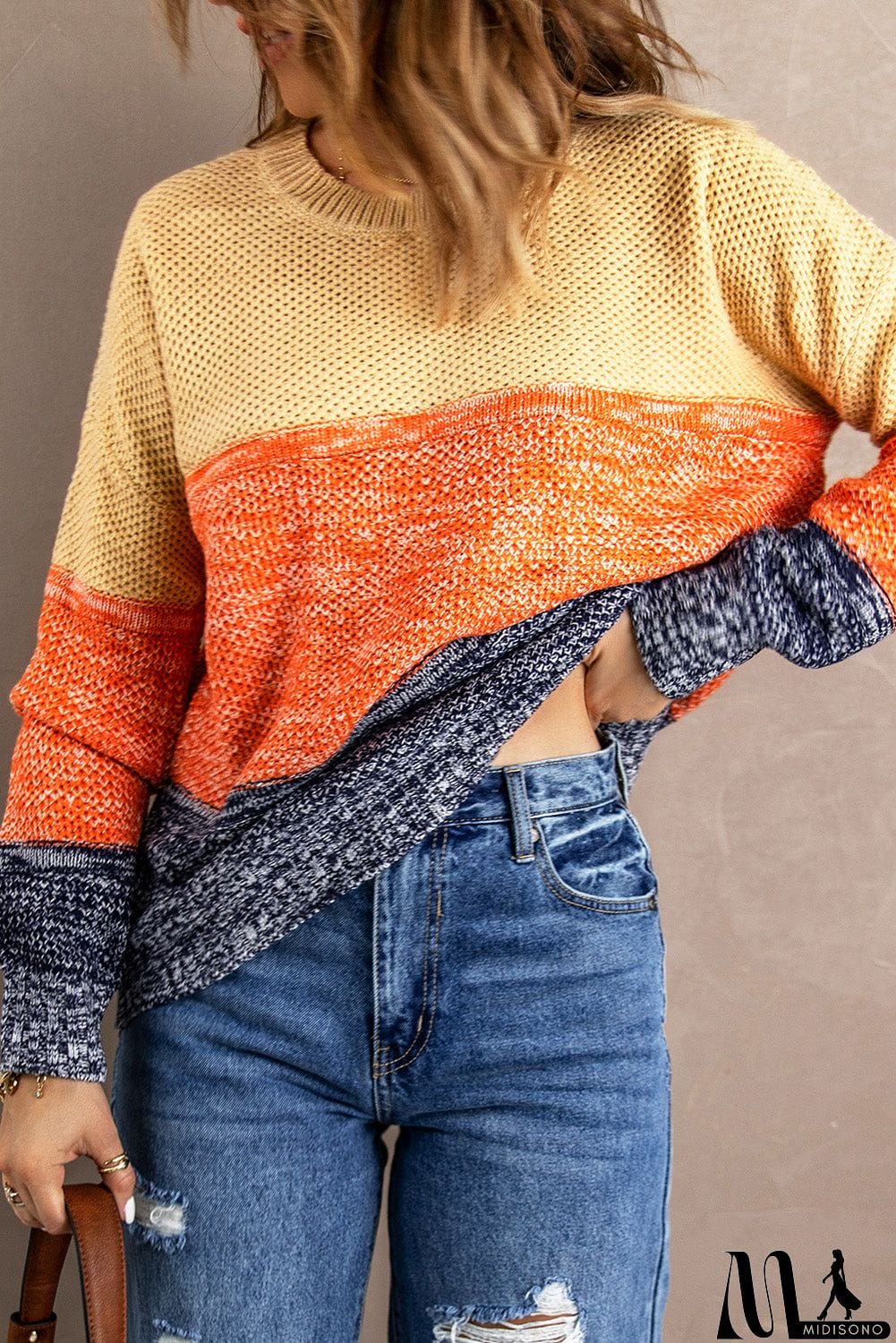 MidiSono - Orange Blue Color Block Sweater