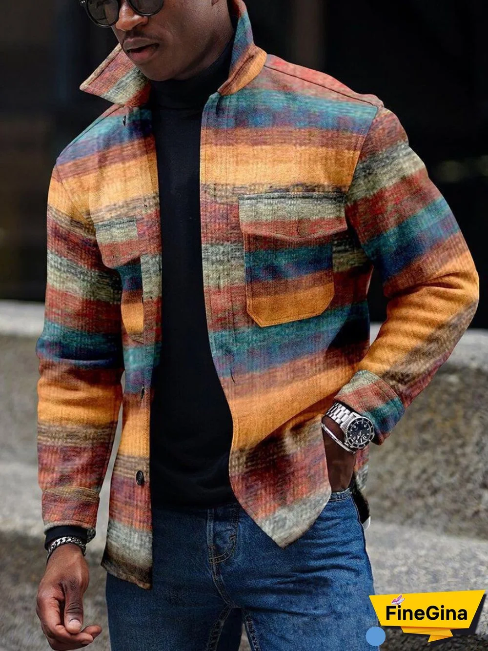 Apricot Men's Casual Geometric Pattern Jacket 004