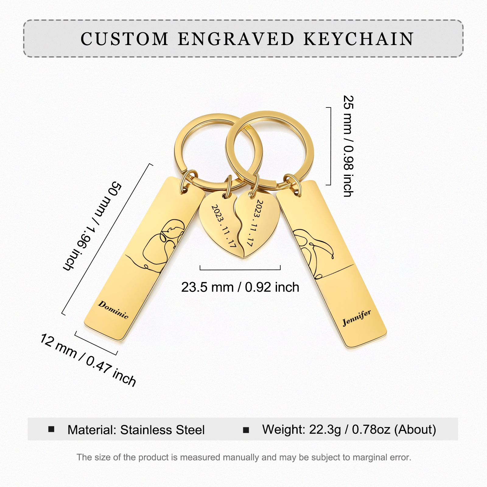 Personalised Couple Keychain Custom 2 Names & 2 Dates Keyring Heart Valentine's Day Gift for Him/Her-Jessemade AU