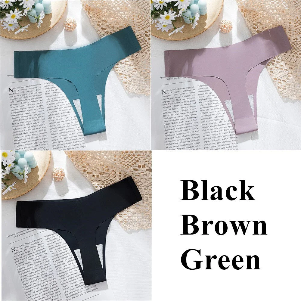 3Pcs New Ice Silk Thong Sexy Panties Seamless G String Underwear Women Low-Rise Thongs Women Lingerie Bikini T Back Underpants