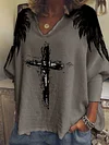 Holy Cross Angel Wings Print T-shirt by Inlyline