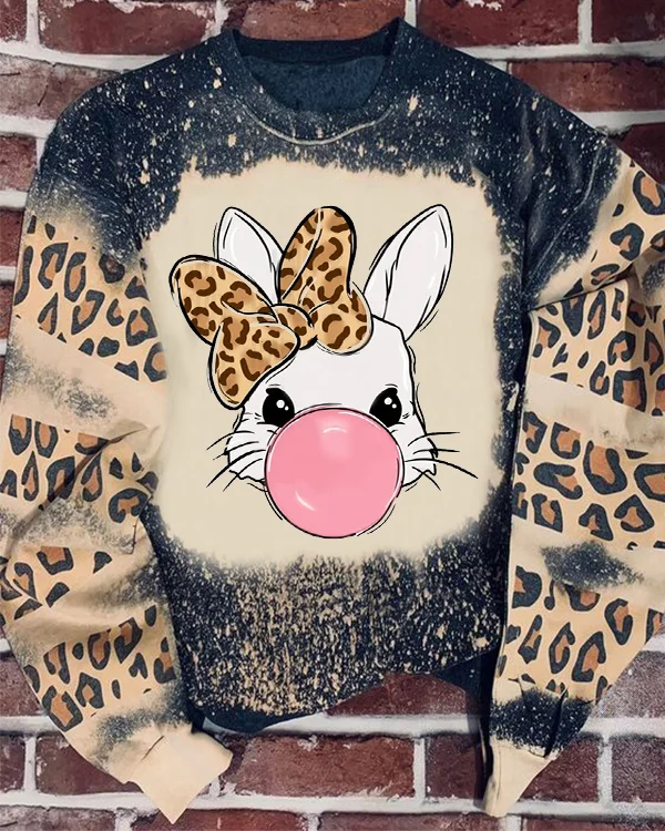 Bubble Gum Bunny Leopard Print Sweatshirt