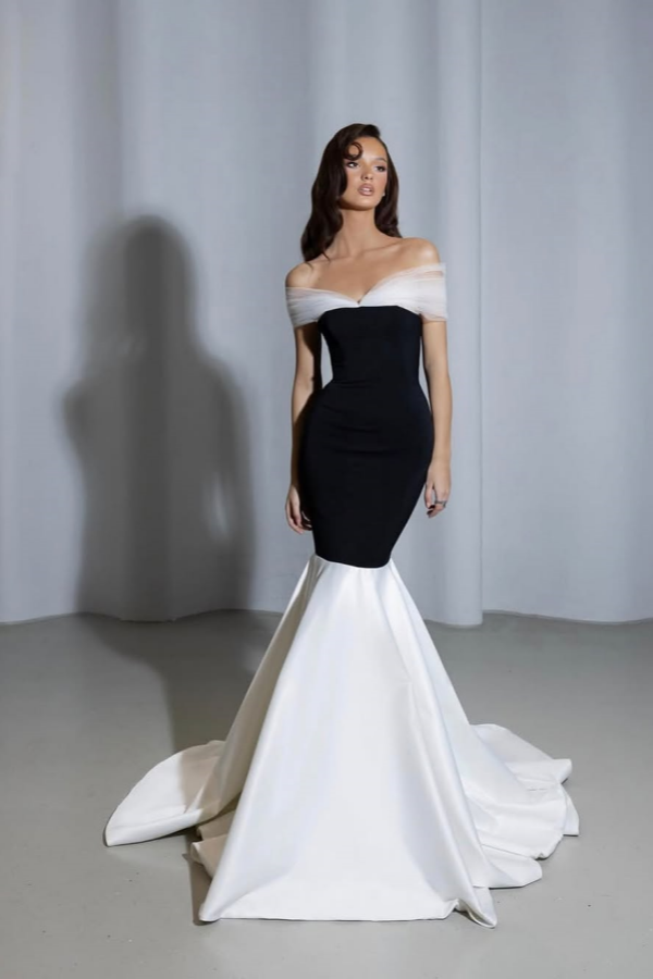 Black White Mermaid Off-The-Shoulder Prom Dress ZT0734