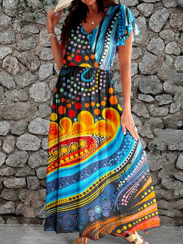 Women's Art Colorful Geometric Pattern Flowing Dress