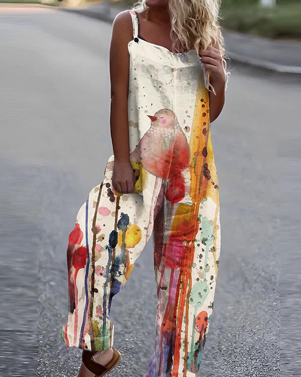 Ladies Loose Casual Animal Floral Jumpsuit
