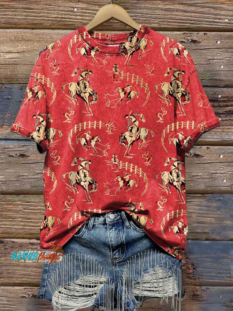 Red Rodeo Print T-Shirt Multicolor / S