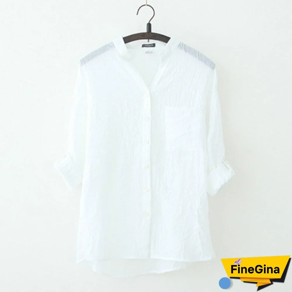 Casual Loose Womens Tops and Blouses Harajuku Plus Size Top White Blouse Shirt Sun Protection Cotton Linen V Neck Shirts Blusas