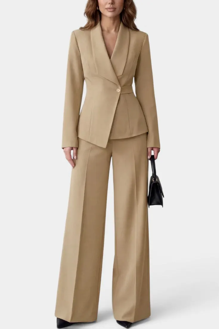 Structured Wrap Blazer with Wide-Leg Trousers Set