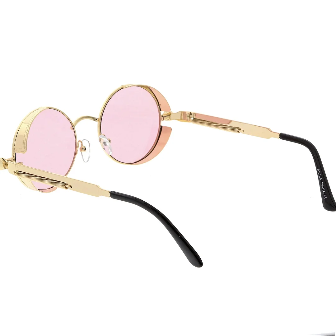 Steampunk Metal Round glasses With Metal Side Cover Flat Lens 42mm