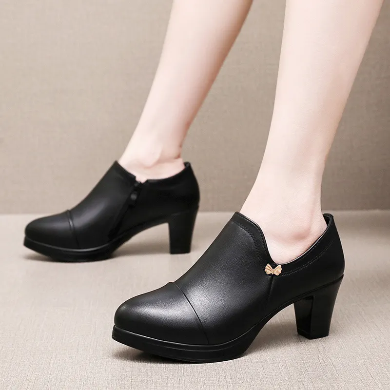 Breakj Breakj Coarse Waterproof Table Deep Mouth Single Shoes Women's Spring And Autumn Dress Work Shoes Side Zipper Fashion Singles High Heels