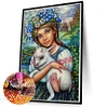 (50*70cm)Girl Holding Sheep - Round AB Drill Diamond Painting