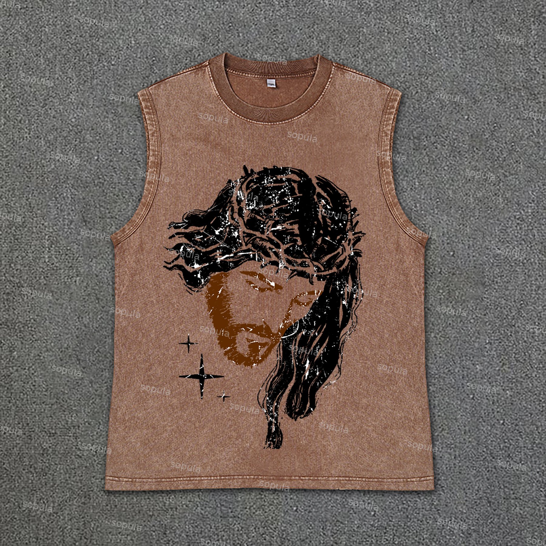 Jesus Faith Over Fear Graphic Washed Tank Top - SOPULA