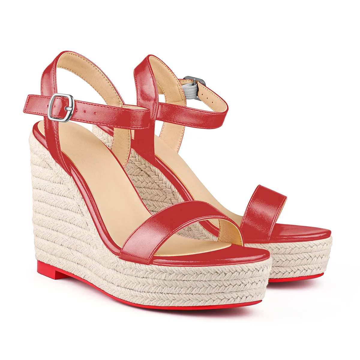 115mm/4.5" Women's Fashion Platform Wedge Sandals Heeled Buckle Shoes Red Bottom Sandals-vocosishoes