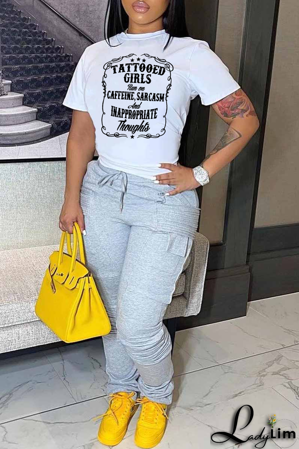 White Street Daily Print Patchwork Letter O Neck T-Shirts