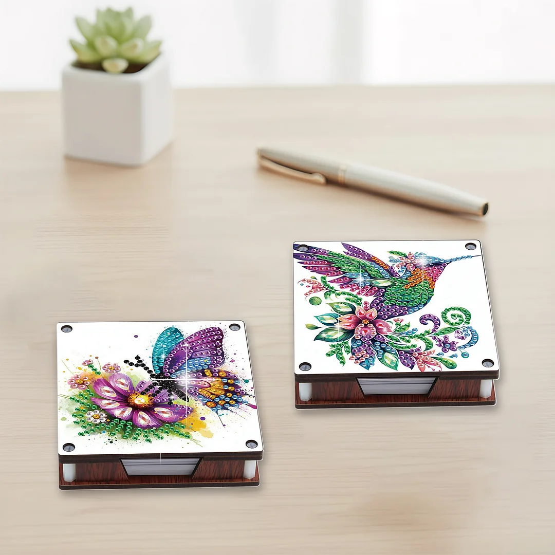 4pcs Wooden DIY Hummingbird Butterfly Diamond Painting Kit Note Box for Office