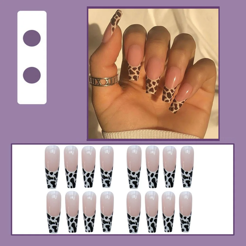 24pcs/Box Detachable Wavy lines nail Long Ballerina False Nails Wearable Coffin Fake Nails Full Cover Nail Tips Press On Nails-Nail Inspo