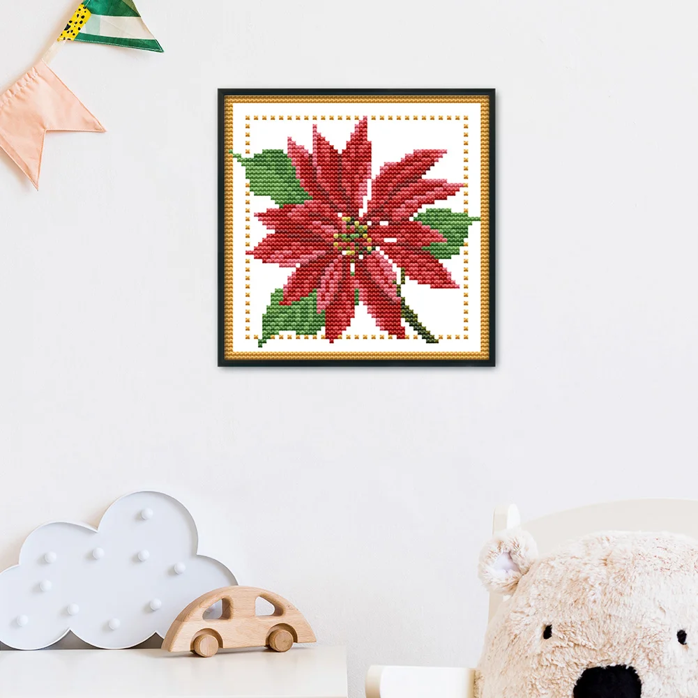 14CT Stamped Cross Stitch - December Flower(Canvas|17*17CM)