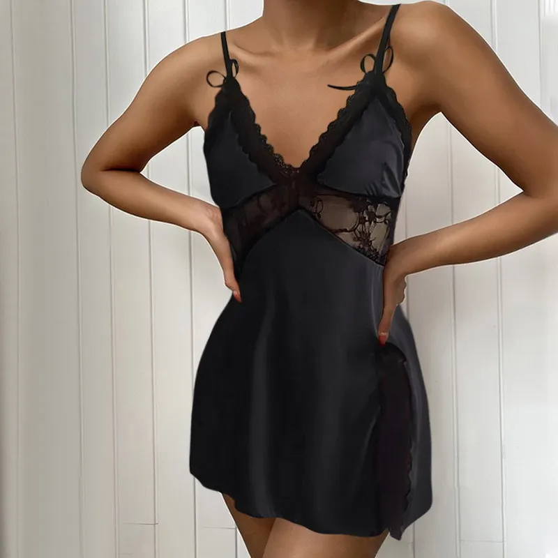 Churchf Sales Women's Sexy Sling Lace Low-Collar Pyjamas Bursts Direct Sales