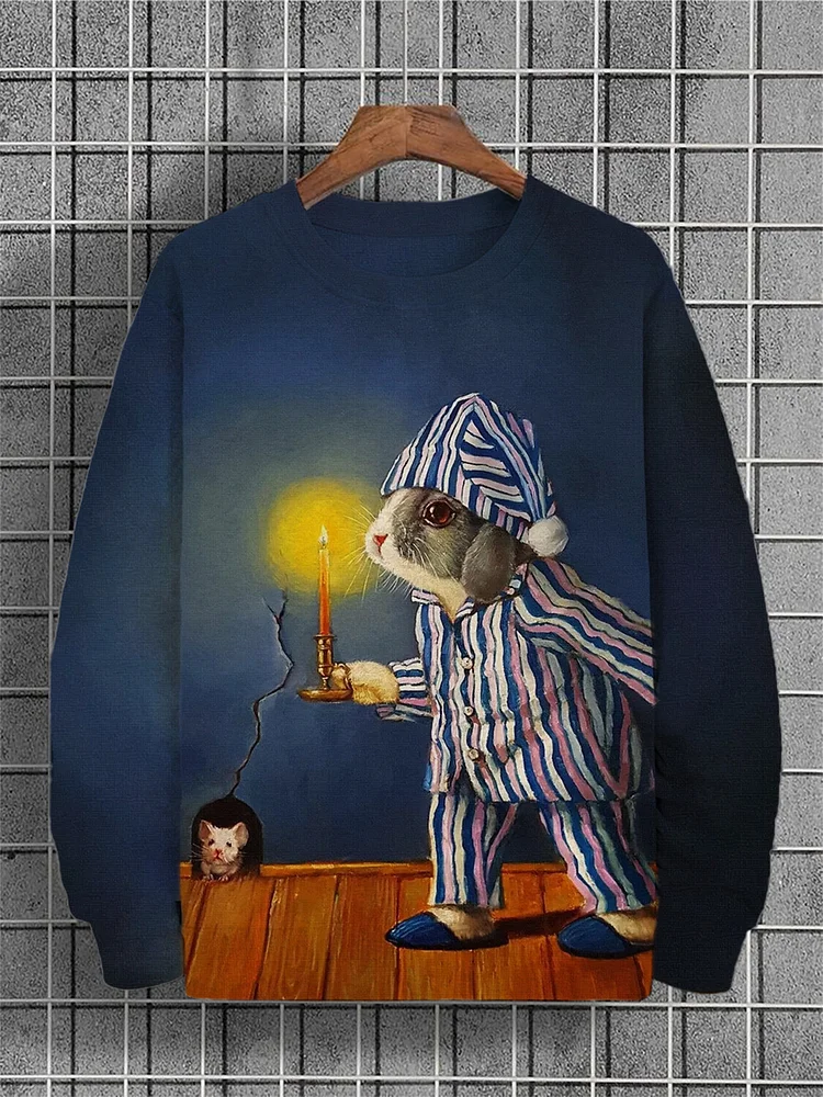 Men's Rabbit And Mouse Art Print Casual Sweatshirt