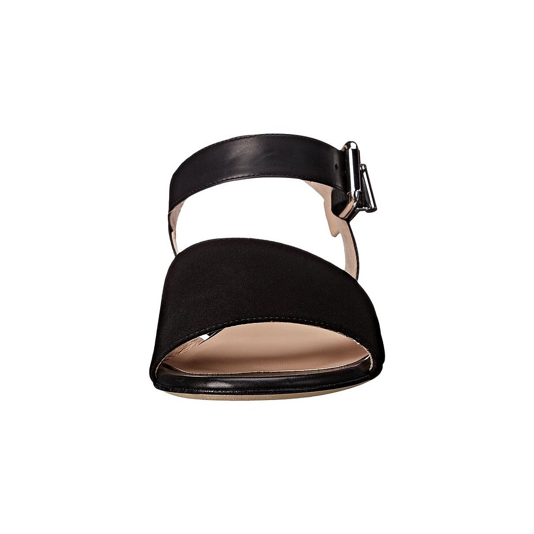 Round Toe Buckled Ankle Straps Flat Black Sandals for Women