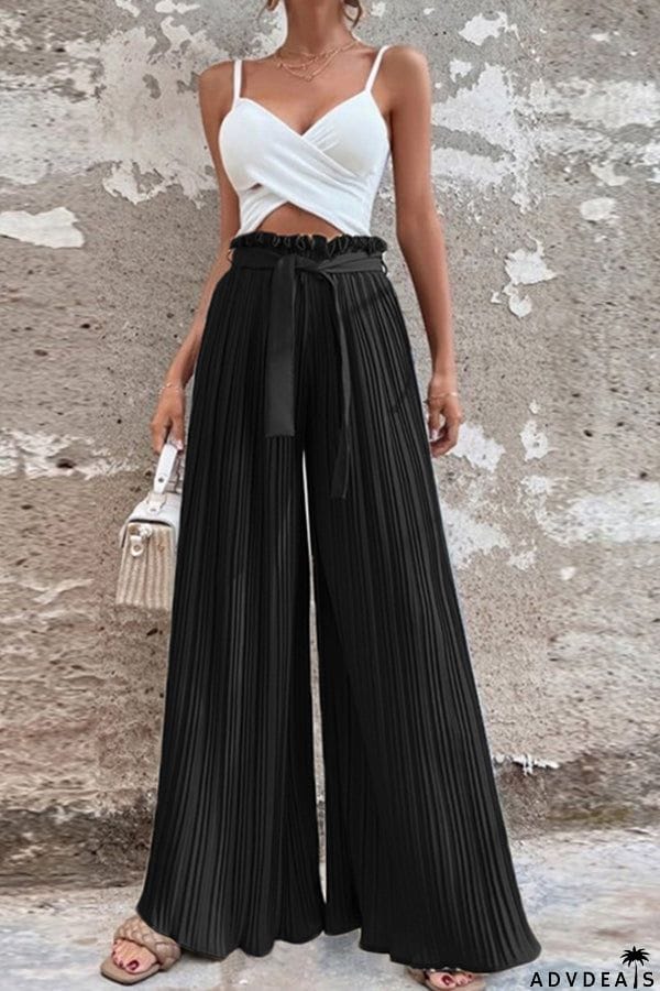 Pleated drape wide-leg pants