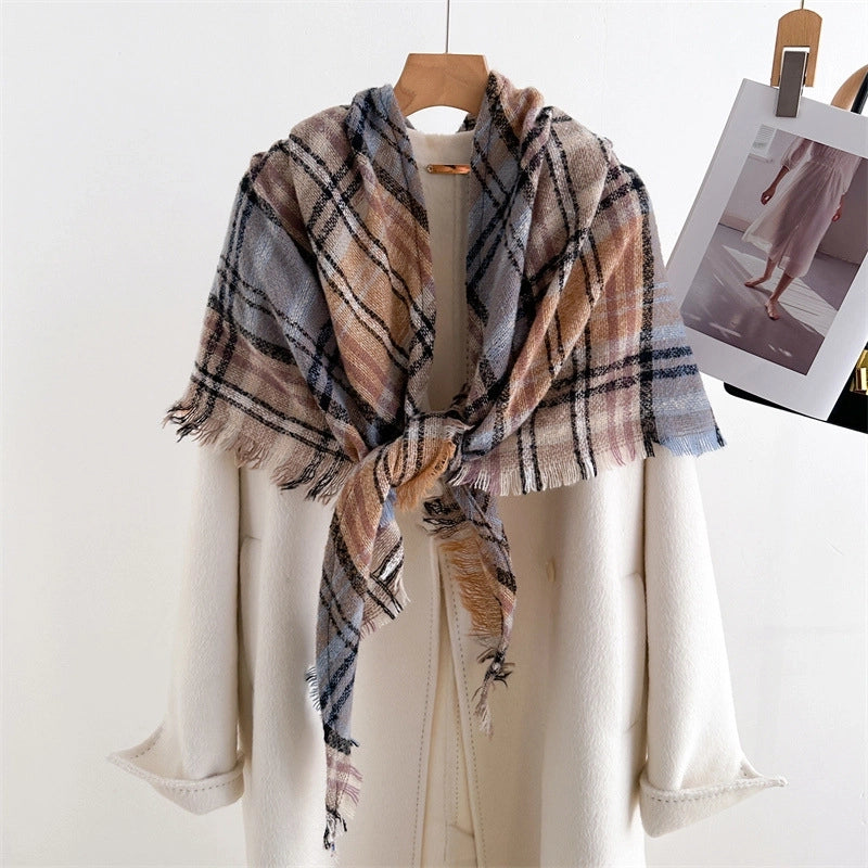 Cashmere Plaid Warm Shawl Scarf Unisex Autumn And Winter Fashion All-Matching Tassel Scarf