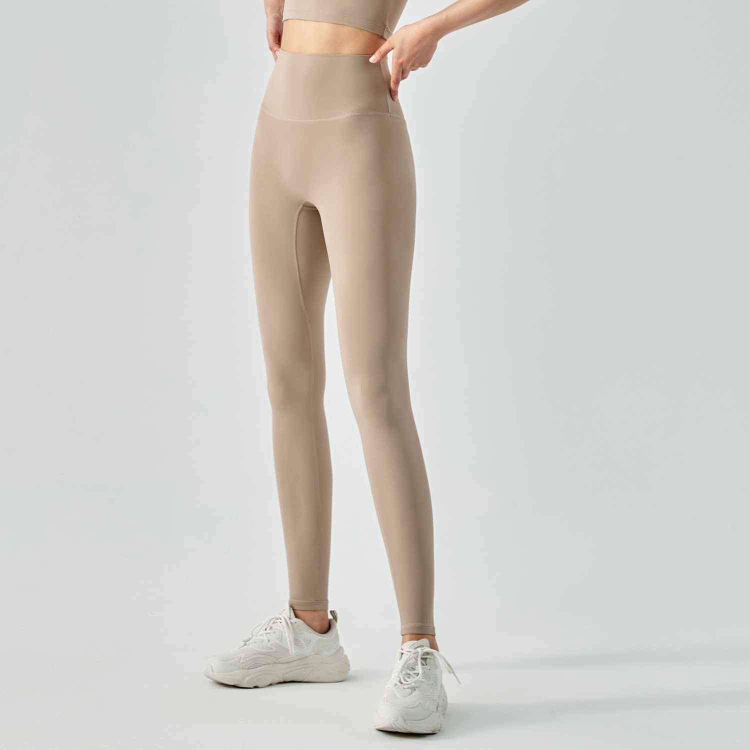 Buy Hergymclothing Khaki high waisted butt lifting comfort stretchy yoga leggings without front seam at an affordable price
