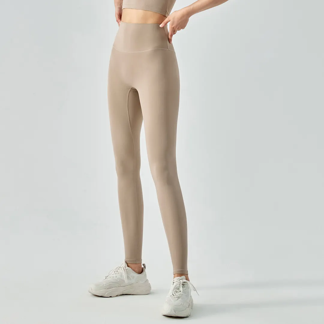 Buy Hergymclothing Khaki high waisted butt lifting comfort stretchy yoga leggings without front seam at an affordable price