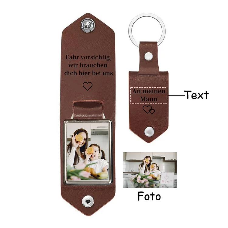 Personalisierter Foto & Text Leder Schlüsselanhänger-Fahr Vorsichtig, wir brauchen dich hier bei uns