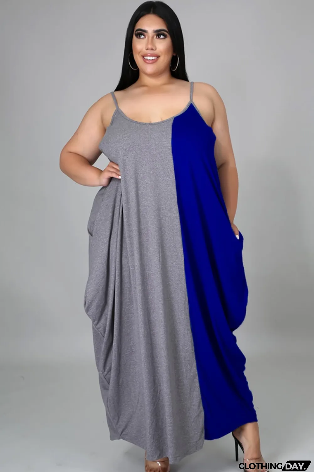 Summer Plus Size Contrasted Color Sleeveless Long Maxi dress